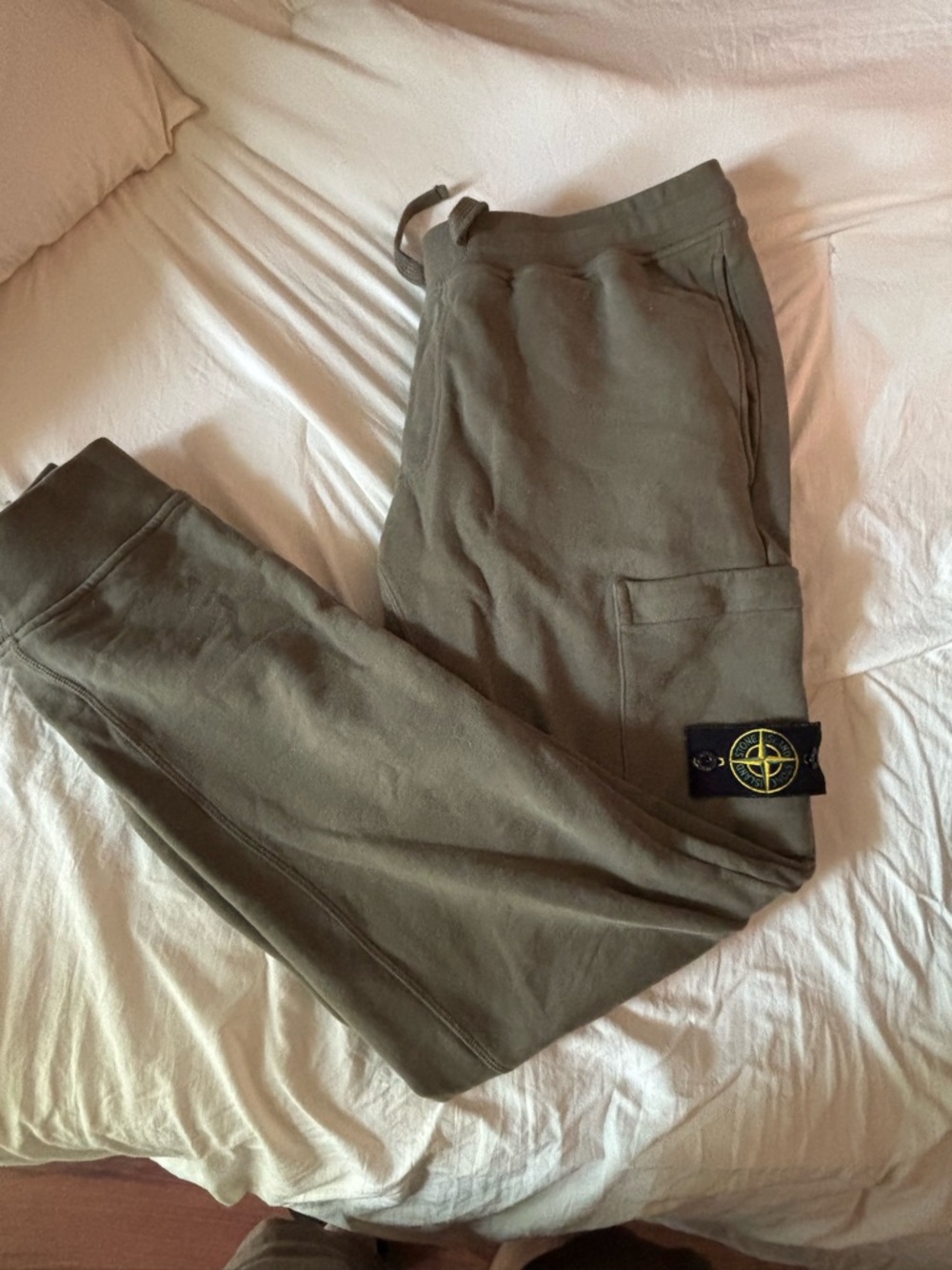 Stone Island Olive Cargo Sweatpants with Logo Patch